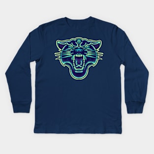 aqua blue panther head Kids Long Sleeve T-Shirt